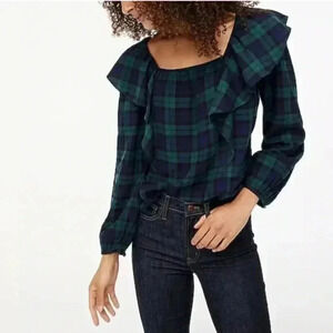 NWT J. Crew Flannel Squareneck Ruffle Top size Medium